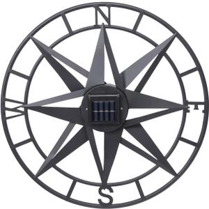 MUMTOP Metal Compass Wall Decor, 22 Inch Nautical Wall Sculpture with Solar Lights, Hanging Art for Farmhouse Indoor or Outdoor Sign