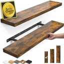 BAYKA Floating Shelves Set of 2, 22.5" Rustic Wood Wall Mounted Shelves for Bedroom, Living Room, Kitchen & Office, Hanging Display Shelf with 22 lbs Capacity (Rustic Brown)