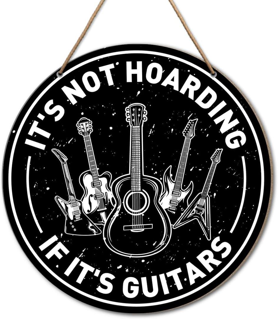 Guitar Wood Sign, Music Studio Decor, Black and White Guitar Hanging Sign, 10.2 x 10.2 x 0.1 inches, Wood, Rustic, Music Theme (multiple)