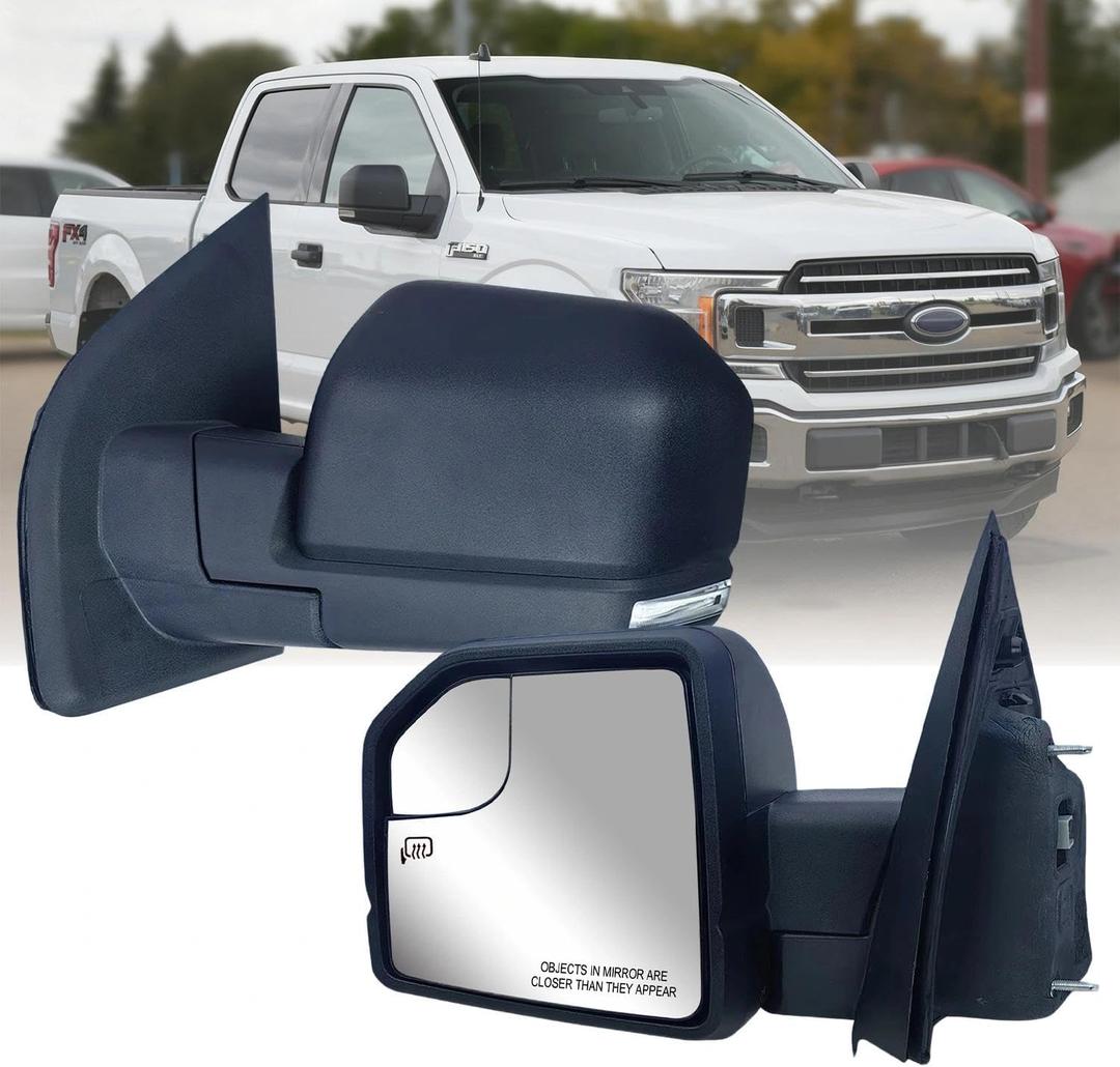 Replacement Driver Left Side Door Mirror Textured Back Cover Power and Heated with Siginal Light for Ford F-150 fit year 2015 2016 2017 2018 2019 2020