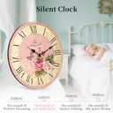 VIKMARI Home 14 Inch Battery Operated Silent Non-Ticking Vintage Wall Clock Design Wooden Round Roman Numerals Indoor Clocks Rose Pink Style Wall Clocks