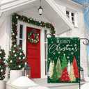 Merry Christmas Garden Flag Red Green Xmas Trees Snowflakes Patterns Yard Flag 12x18 Inch Garden Decorative Sign with Double-Sided Printing for Home Outside Yard Welcome Sign