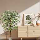 Artificial Ficus Tree, 5FT Tall Fake Tree Indoor, Lifelike Faux Ficus Tree with Natural Wood Trunks Branch Leaves for Home, Office, Living Room, Bedroom, Porch, Garden Outdoor Decor