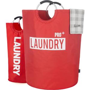 Caroeas Super Large 150L Laundry Basket Pro, Waterproof Laundry Hamper, Collapsible Laundry Basket Easy Storage, Clothes Hamper Stands Up Well, Laundry Bag with Padded Handles (Red)