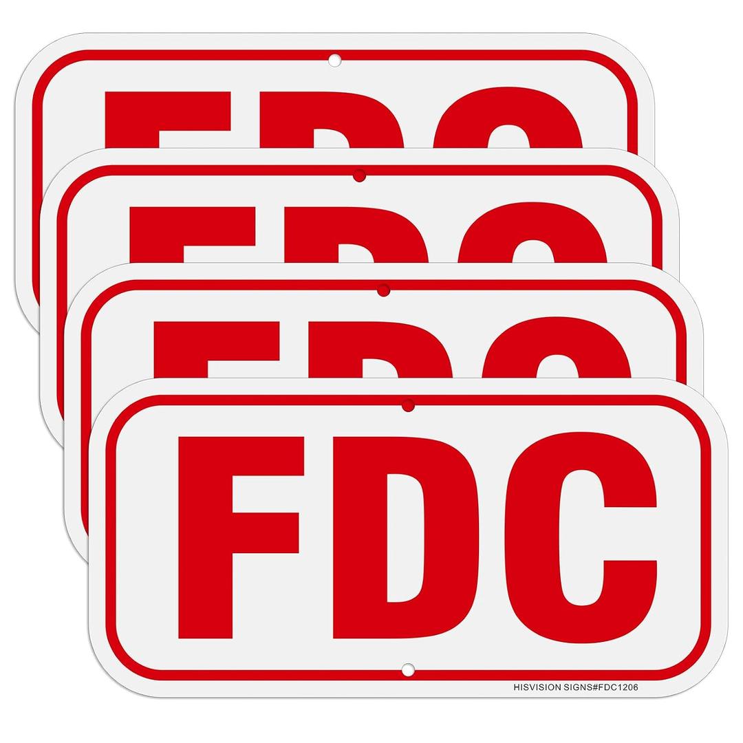 4 Pack FDC Signs, 12" x 6" Fire Department Connection Sign