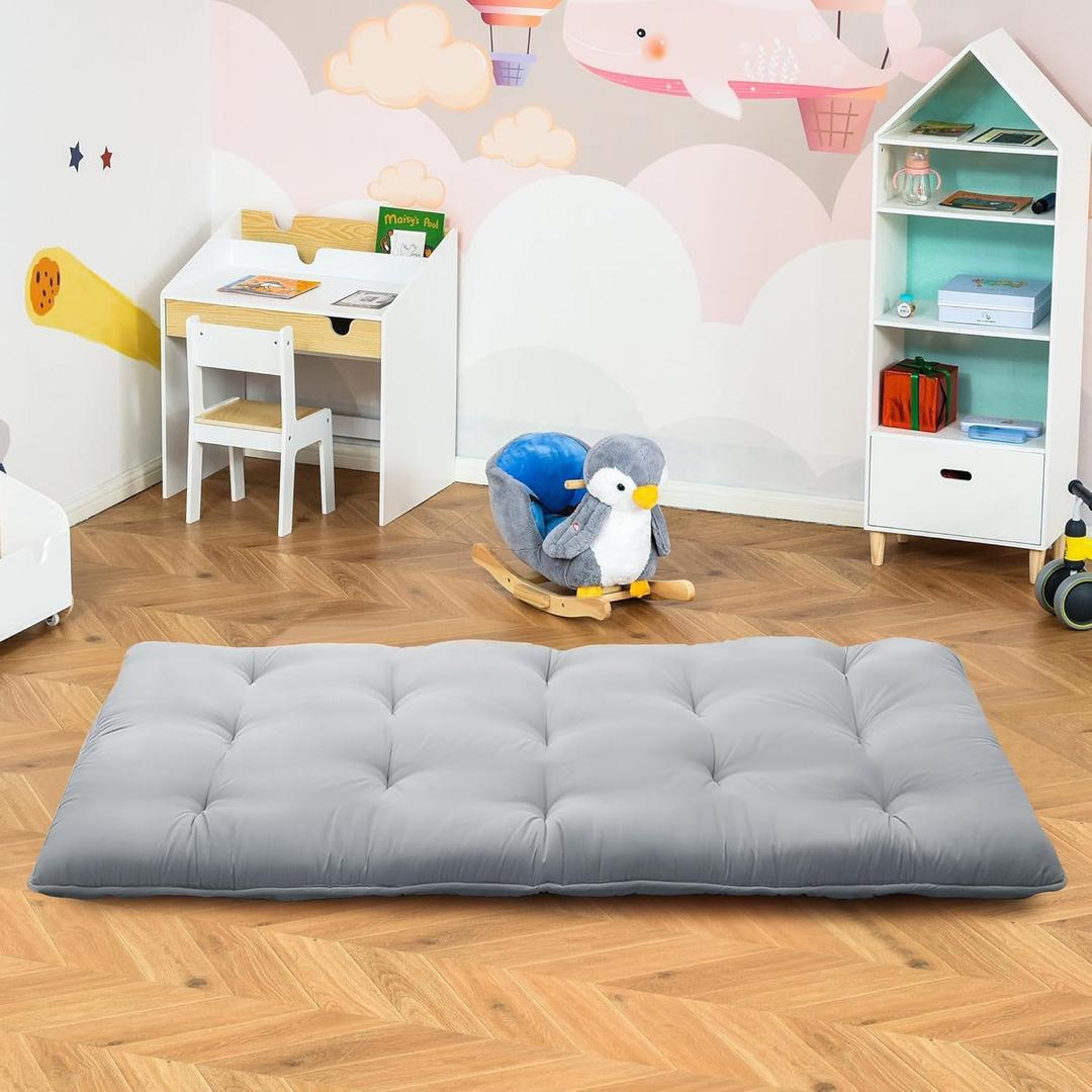 Japanese Tatami Floor Mattress Twin Size 39"x80" - Foldable Futon Mattress for Space-Saving Guest Bed, Kids Play Mat and Camping - Roll Up Portable Sleeping Pad, Grey