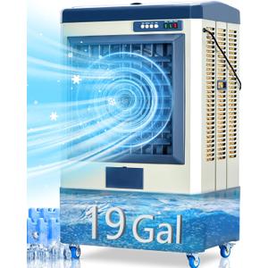 Uthfy 48" Evaporative Air Cooler, 6500 CFM Swamp Cooler with 19 Gallon WaterTank, Outdoor Air Conditioner with 5 Ice Packs, Portable Evaporative Cooler with 120 Oscillation, 3 Speeds for Outdoor Use