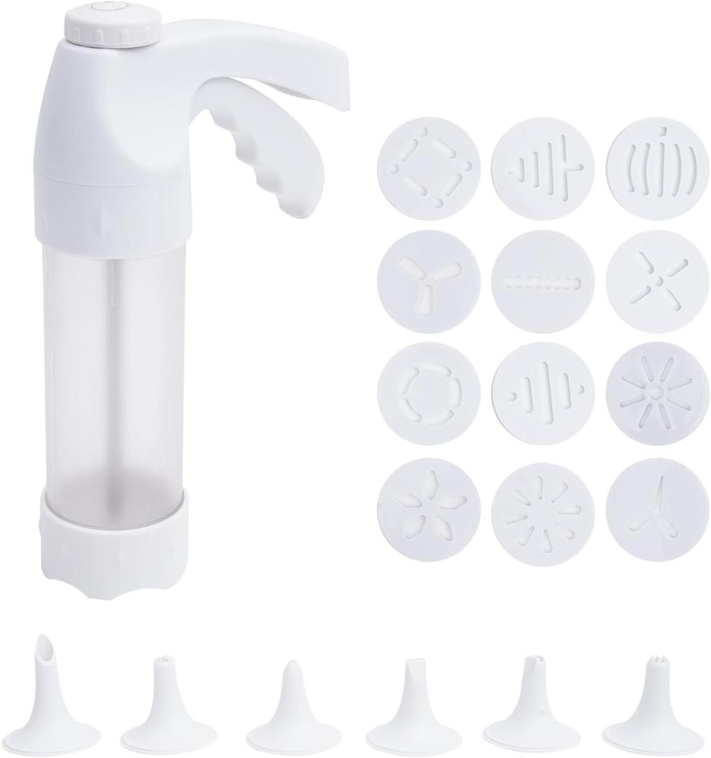 Cookie Press, Icing Precision Kit with 12 Nozzles - Dishwasher Safe & Non-Slip Grip, Buttercream Decorating Tool for Cakes, Cookies, Cupcakes, DIY Home Baking, Easy Clean Pastry Piping Kit