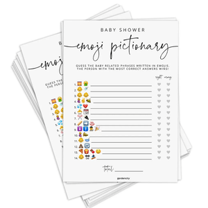 Baby Shower Emoji Pictionary Game, Baby Shower Games for Boy or Girl, 50 Cards, Minimalist