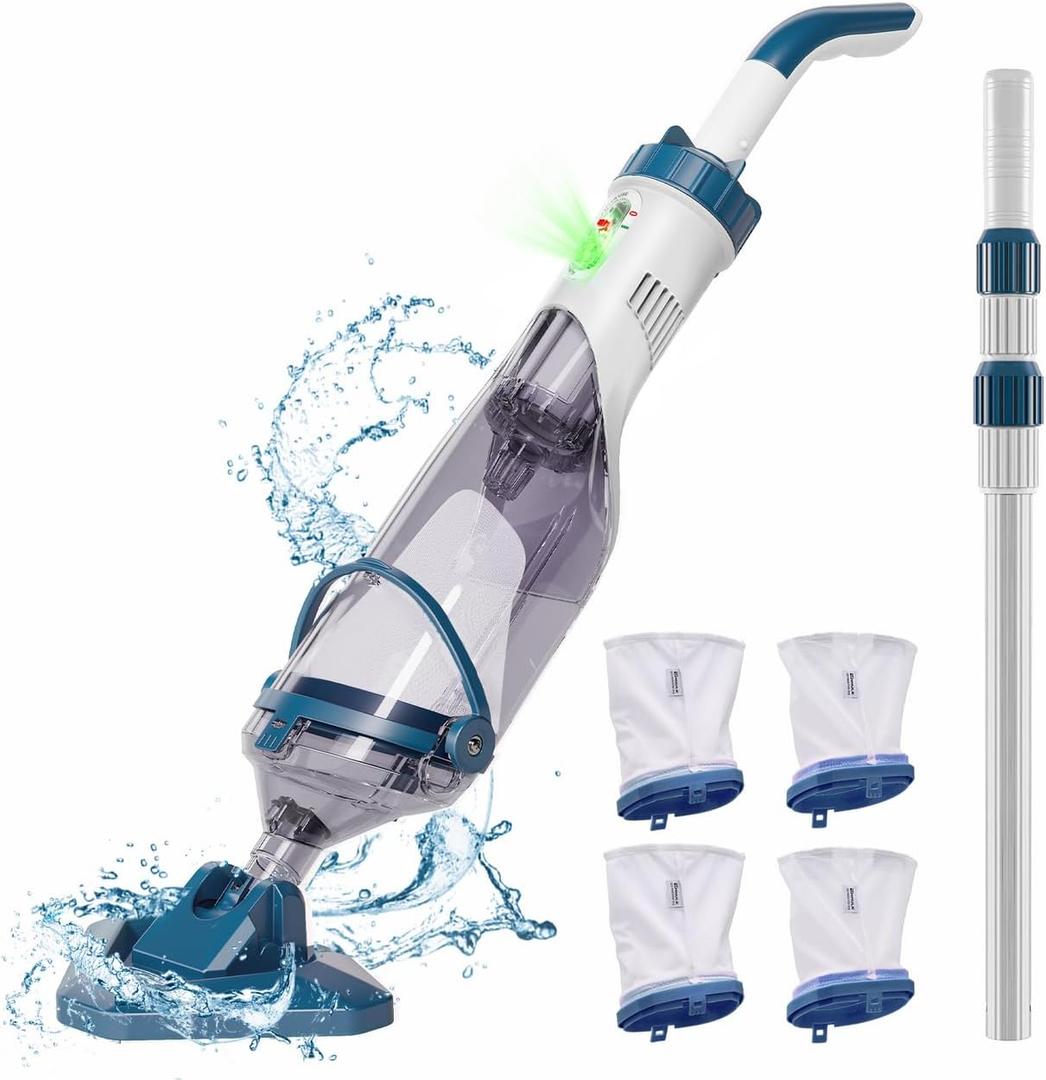 Rechargeable Handheld Cordless Pool Vacuum for Above Ground Pool and Inground Pool(2025 Upgraded),60-Minute Runtime,Powerful Suction up to 18.5 gallons/min, Efficient Leaf and Debris Removal (Blue)