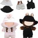 2PC Clothes Set for 17cm Doll,Outfit Set with Hat & Overalls of Clothes Designer,Doll Clothes of White+Black,Cute Clothes for Dress up Unique Style