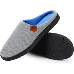 Mens Scuff Slippers, Cozy Supportive Foam Slip-On House Shoes for Indoor & Outdoor (9-10, Grey)