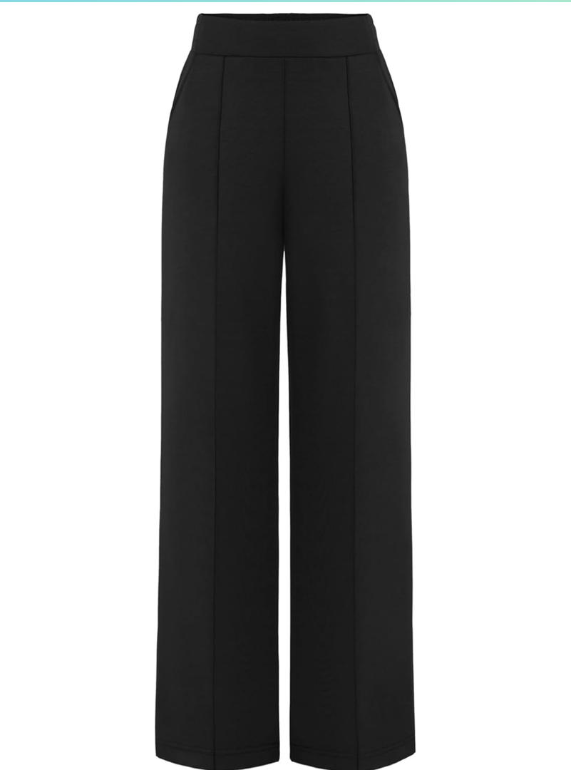 AFITNE Women's Wide Leg Work Pants High Waist Pull On Business Casual Pants Lightweight Lounge Slacks with Pockets 29"/31",L