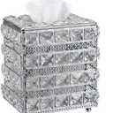 Sumnacon Crystal Square Tissue Box Cover - Sparkling Cube Glass Tissue Box Holder, Decorative Facial Tissue Holder for Bedroom Bathroom Dresser Night Stand Table Countertop Home Decor, Silver