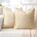 MIULEE Pack of 2 Yellow Pillow Covers 18x18 Inch Striped Farmhouse Couch Throw Pillow Covers with Fringe Chic Cotton Decorative Cushion Covers for Summer Sofa Living Room Bed Outdoor Home Decor