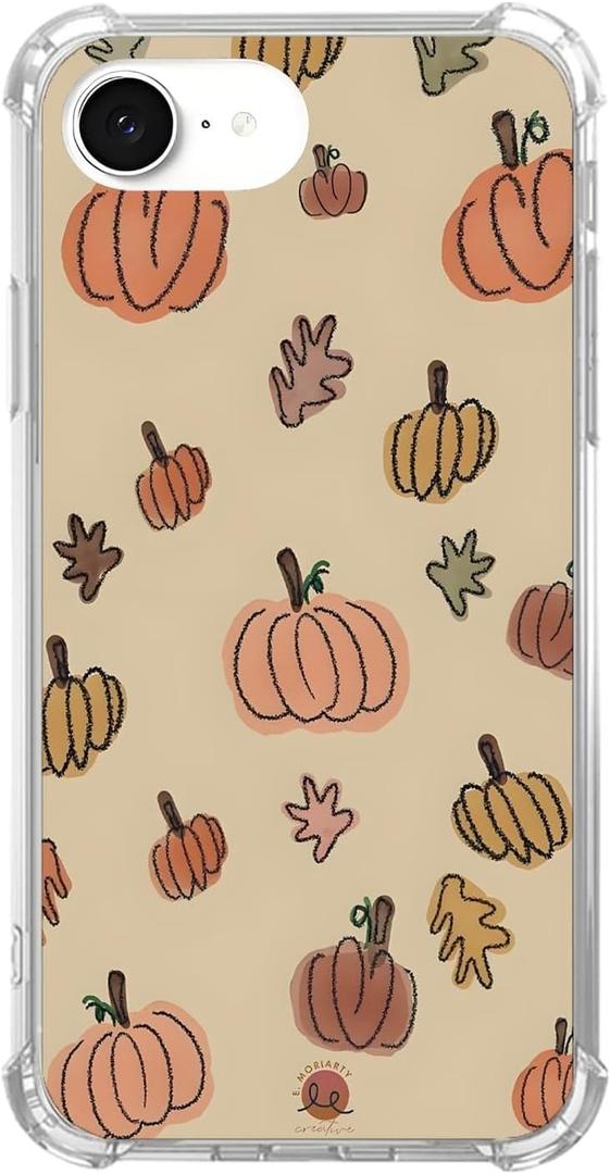 Cute Pumpkin Autumn Leaves Case for iPhone 16e/17e, Artistic Halloween Designs, Trendy Cool Soft TPU Bumper Case for iPhone 16e/17e