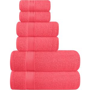 Elvana Home Ultra Soft 6 Pack Cotton Towel Set, Contains 2 Bath Towels 28x55 inch, 2 Hand Towels 16x24 inch & 2 Wash Coths 12x12 inch, Ideal for Everyday use, Compact & Lightweight - Coral Orange