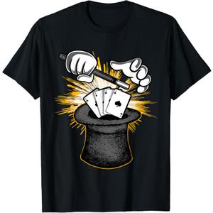 Magician Hat Wand Cards Graphic Magic Show Performer T-Shirt, Small