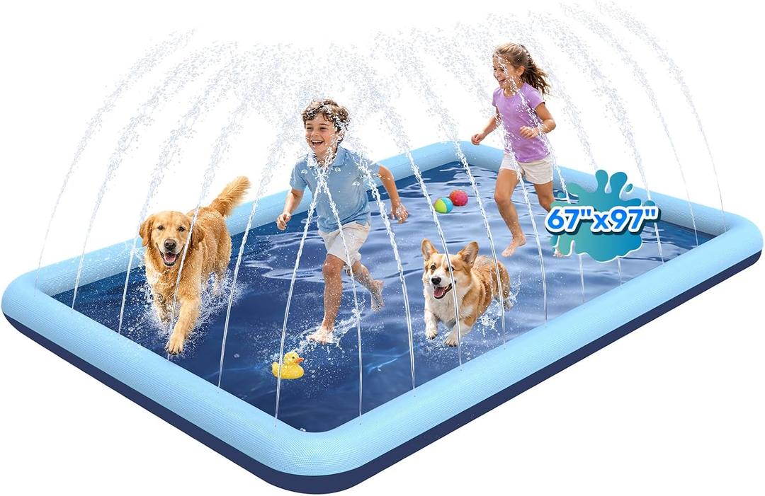97"x 67" Splash Pad for Dogs, Rantangle Splash Pad for Kids Ages 4-8, Splash Pads for Toddlers 1-3, Dog Sprinkler Shallow Pool, Outdoor Water Toys for Backyard, Teal(5.5 x 7 ft)