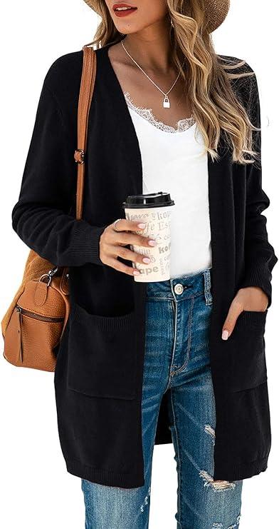 TASAMO Womens Color Block Striped Draped Kimono Cardigan Long Sleeve Open Front Casual Knit Sweaters Coat Soft Outwear Small
