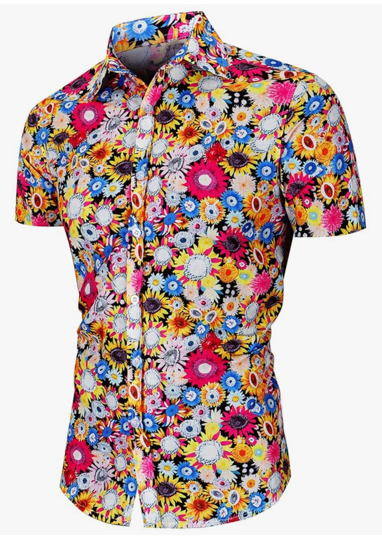 QZH.DUAO Mens 70s Disco Party Shirts Casual Paisley Button Down Shirt Vintage Floral Hawaiian Beach Short Sleeve Shirt (Small)