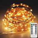Twinkle Star 33ft 100LED Copper Wire String Lights Fairy String Lights 8 Modes USB Powered with Remote Control for Wedding Party Home Christmas Decoration, Warm White