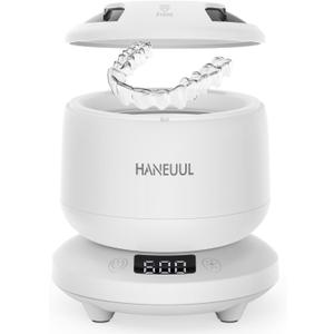 2025 Ultrasonic Retainer Cleaner for Dentures & Aligner, Durable Removable Base and Top Cover, Denture Cleaner Machine with 4 Modes for Mouth Guards, Jewelry, Rings, etc (White)