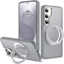 for Samsung Galaxy S25 Plus Case with 360Rotatable Magnetic Ring Stand Compatible with Mag-Safe Military Protection Shockproof Matte Translucent Phone Cases for Galaxy S25+,Gray