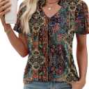 Kistore Womens Summer Tops Short Sleeve V Neck Casual Shirts Beach Vacation Dressy Work Blouses (M)