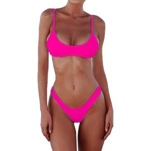 SherryDC Women's Solid Scoop Neck Push Up Padded Brazilian Thong Bikini Swimsuit Bathing Suit,Size S