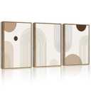 PHOPAGO Boho Wall Art Minimalist Bohemain Framed Wall Art Abstract Mid Century Prints Decor for Kitchen Bathroom - 11x14in Natural Framed