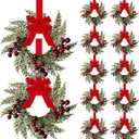 12 Pieces 8" Mini Christmas Wreaths - Small for Kitchen Cabinet/Window/Front Door, Artificial Red Berries & Pinecones, Christmas Candle Rings, Table/Farmhouse Decoration (No Ribbon)
