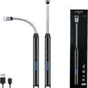 2 PCS Candle Lighter, Electric Lighter Arc Windproof Flameless with 360 Flexible Neck & LED Power Display, Lighters for Candle for BBQ, Grill, Camping, Fireplace, Stove (Black)