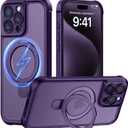 MOCCA Design for iPhone 15 Pro Case with Magnetic Invisible Stand [Full Camera Protection] [Compatible with Magsafe] Military Drop Shockproof Translucent Matte Phone Case Cover 6.1",Deep Purple