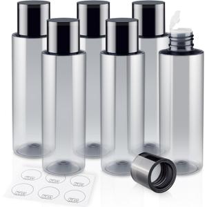 ZEJIA 150ML/5OZ Travel Size Toiletries, 6 Pack Travel Size Containers, Leak Proof Plastic Bottles for Shampoo, Lotion, Body Wash with 6pcs Labels (Grey)