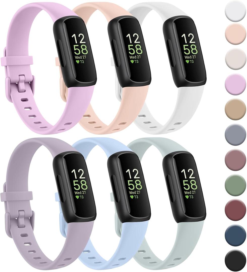 6-Pack Bands for Fitbit Inspire 3 Bands for Women Men, Soft Silicone Adjustable Wristband Replacement Straps Compatible with Fitbit Inspire 3 Fitness Tracker (Violet+Pink Sand+White+Lavender+Baby Blue+Mint Green)