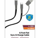 ZGear 6 Foot Flat Sync & Charge Cable For USB C To USB A