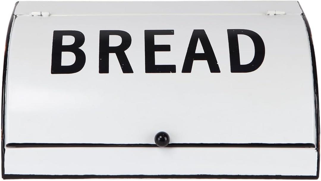 NIKKY HOME Extra Large Space Saving Metal Bread Box for Kitchen Countertop - Holds 2 Loaves - Farmhouse Breadbox Bread Bin Storage Container Holder High Capacity, Vintage White