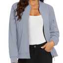 MAGCOMSEN Bomber Jackets for Women Zip up Coats with 5 Pockets Lightweight Jacket Spring Windbreaker Fashion Jacket Casual Outerwear (Gray)