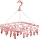 Clothes Drying Hanger with 32 Clips and Drip Foldable Hanging Rack (Light Pink)
