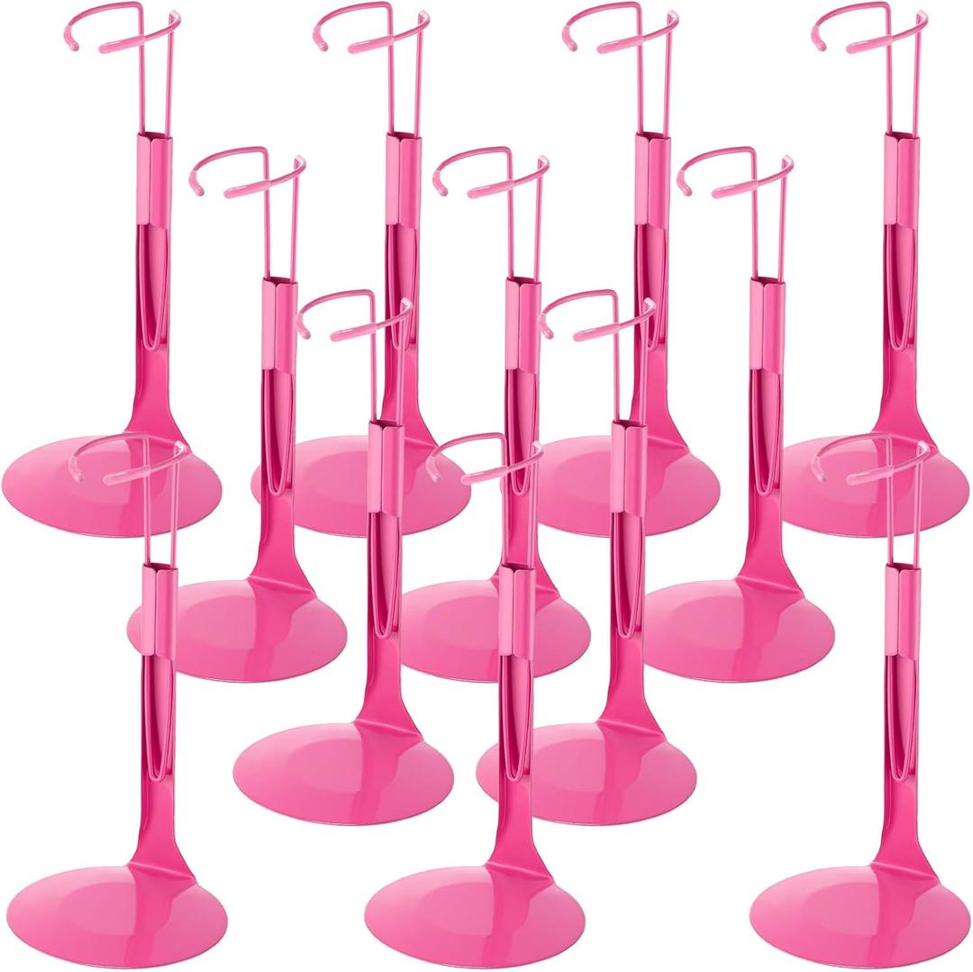 Yaocom 12 Pcs Action Figure Stand Action Figure Display Holder with Expandable Waist Wire for 8" to 12" Model Bear Display Rack(Rose Pink)