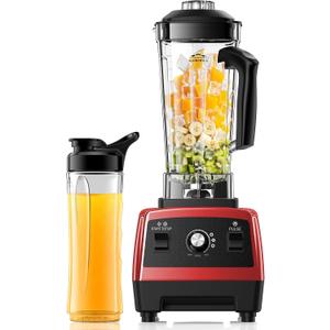 Blenders for Kitchen, 1800W High Speed Smoothie Maker with 68oz Large Pitcher, 20oz Travel Cup, Pulse Self-Cleaning & Overheat Protection, Red