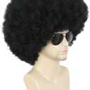 karlery Adult Men Women Afro 70s 80s Curly Black Wig Rocker Party Wig California Halloween Costume Wig