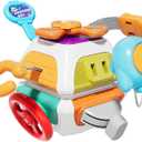 SOCBTNSO 10-in-1 Montessori Busy Board for 1 Year Old - Toddler Toys 1-2 Years with Car Steering Wheel & Keys, Car Travel Toys for Toddlers 1-3, Sensory Activity Cube, Birthday Gifts Baby Boys Girls