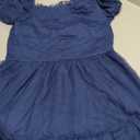 PRETTYGARDEN Women's Smocked Midi Tulle Dress 2025 Summer Puffy Short Sleeve Square Neck Ruffle Wedding Guest Party Dresses (Large, Navy)