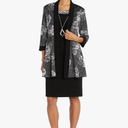 Black Shift Dress W/Attached Necklace & Floral 3/4 Sleeve Printed Jacket Size 12