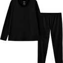 HODOSPORTS Boys Thermal Underwear Set Kids Winter Base Layer Fleece Lined Compression Shirt Pant (Large, Black)