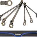 Extra Long Flex-Head Ratcheting Wrench Set, 6 PCS Double Box End Wrench Set Metric 8-19mm, 72-Tooth CR-V Constructed Ratchet Wrenches Set with Roll Up Pouch for Tight Bolts