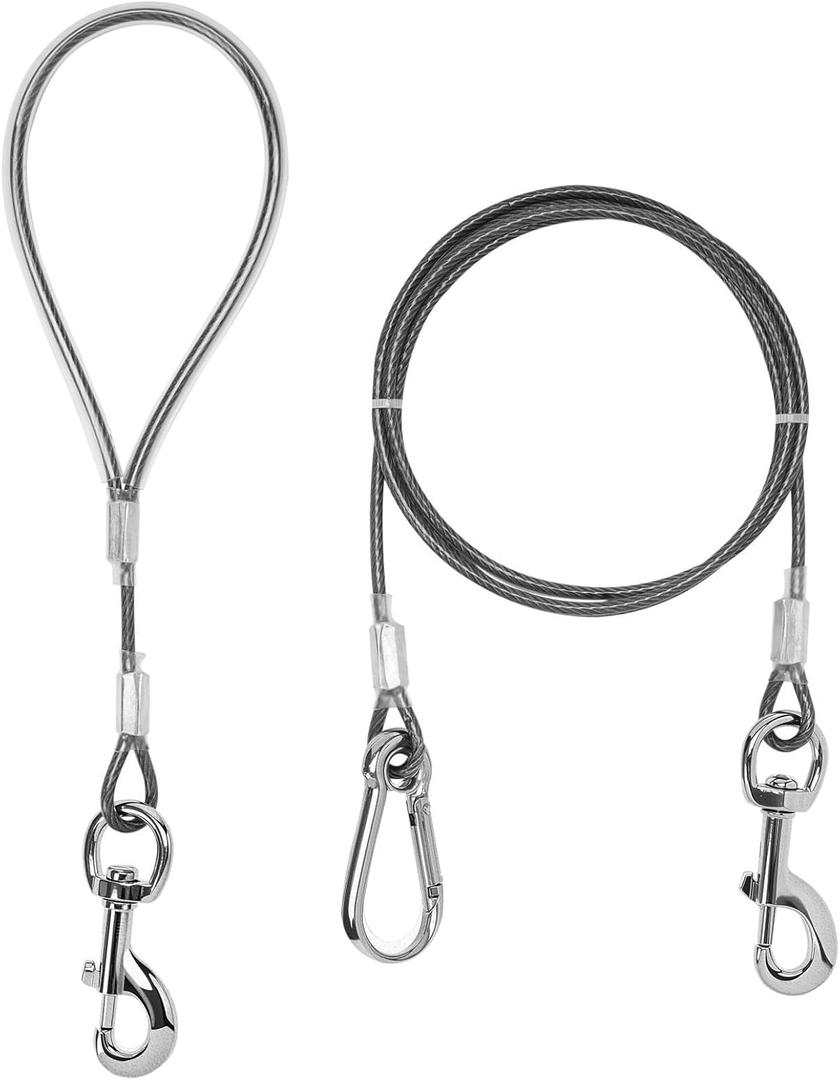 Chew Proof Dog Leash,5Ft Tie Out Cable with Detachable Short Handle, Cable Braided Cord Steel Training Dog Leash for Teething Puppies Small Medium and Large Dogs (Black)