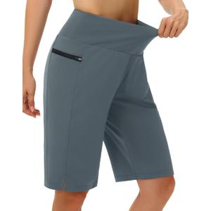 Women's 11" Long Swim Board Shorts - High Waisted Quick Dry Beach Swimming Shorts with Zipper Pocket Liner UPF50+ (Gray, XXXL)